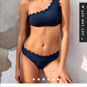 Cupshe Miss The Past Navy Scalloped Bikini, NWT